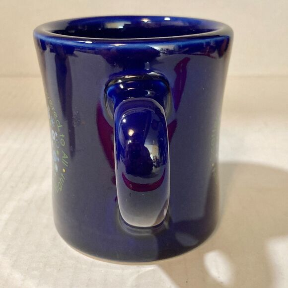 Cobalt Blue Ceramic Waffle House Christmas Coffee Mug Cup 2017 Snowflakes Tuxton - Picture 4 of 9